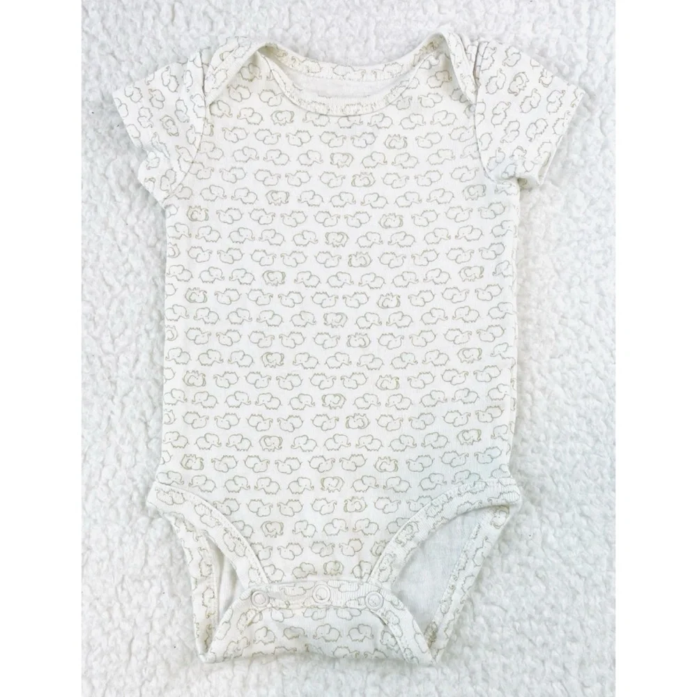 CARTER’S • Precious Firsts White/Cream Elephant Print Bodysuit Onesie, 3M